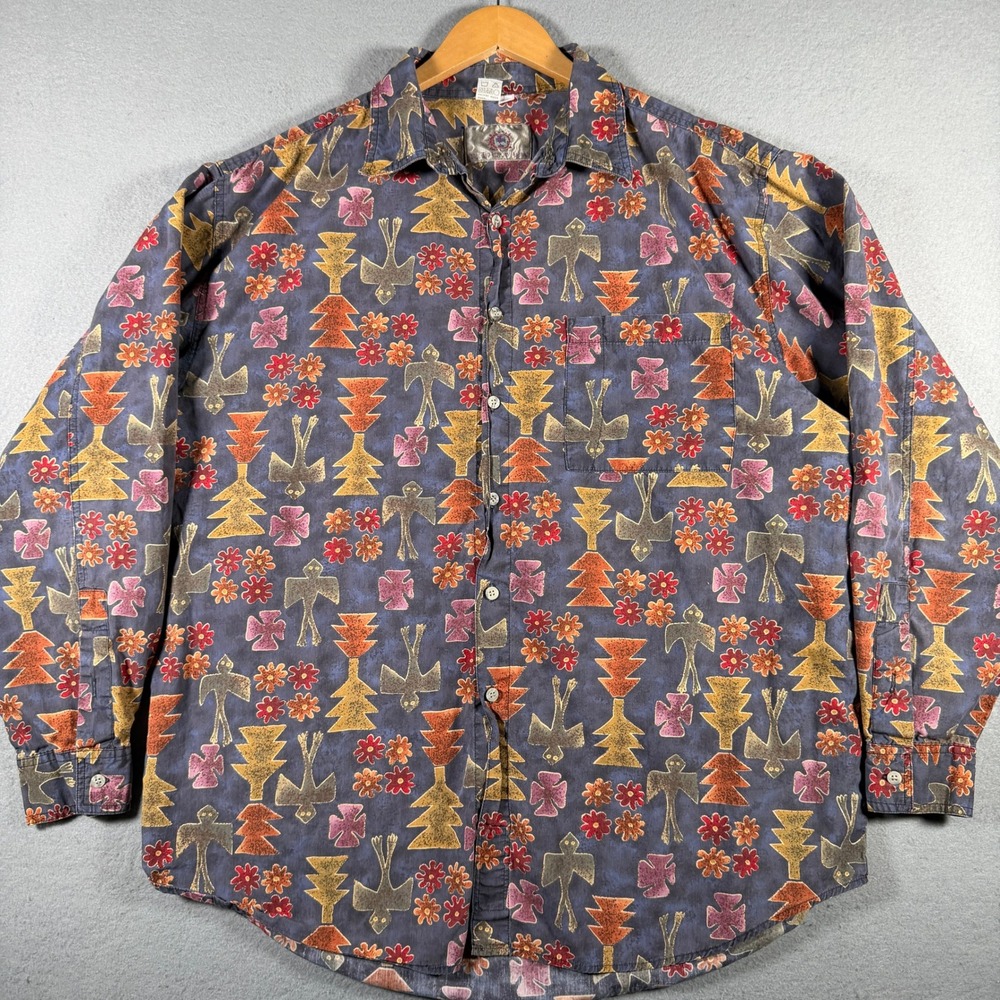 The Territory Ahead Mens XXL Blue Southwestern Bird Print Cotton Button Shirt